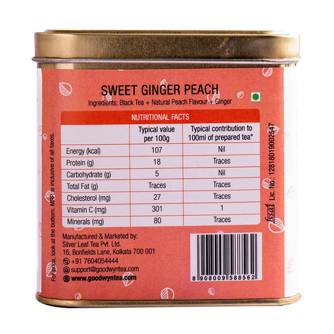 Goodwyn Sweet Ginger Peach Infused Black Tea - 100 Gms (50 Cups)